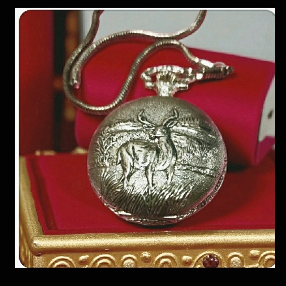 Silver Deer Pocket Watch Pendant